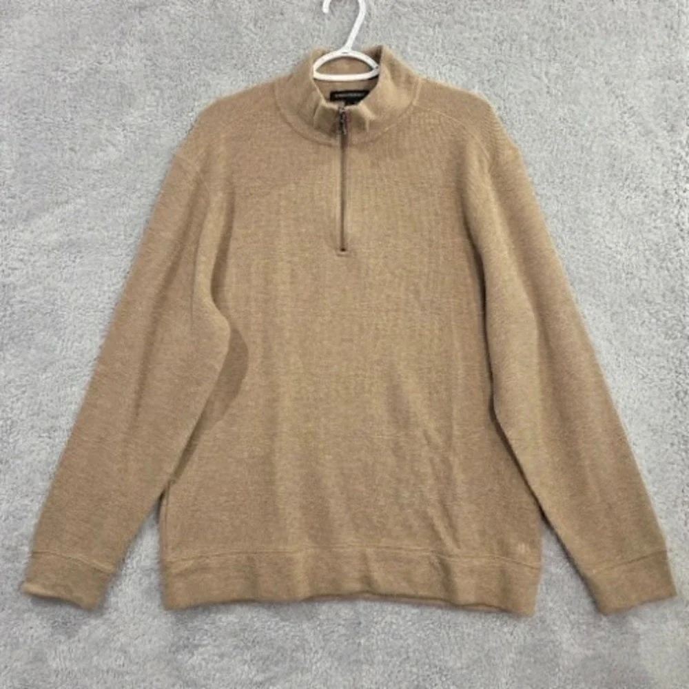 Banana Republic‎ Quarter Zip Men's Large Tan Waffle Knit Cotton Blend Pullover